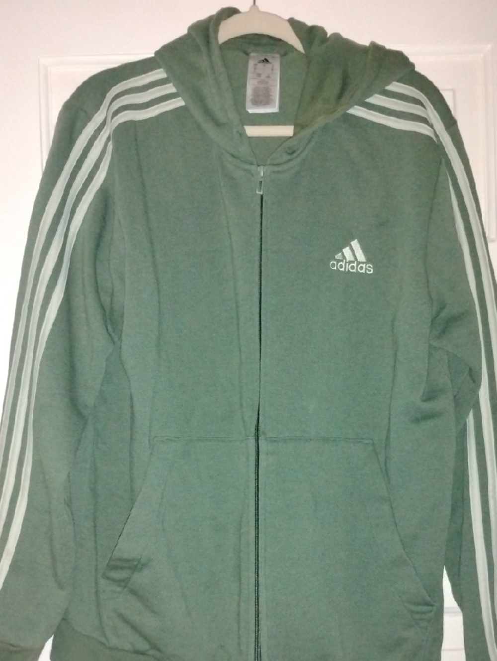 adidas Green Hooded Zip Jacket with Sage Three Stripes